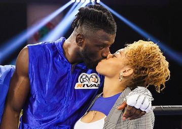Efe Ajagba celebrates victory against Stephan Shaw with a kiss