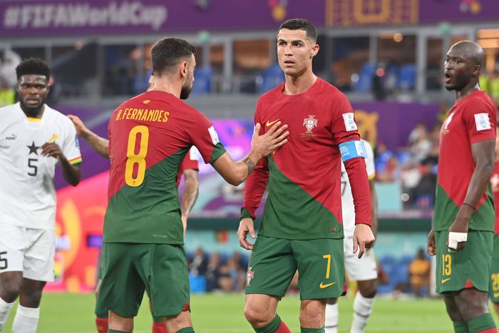 Ronaldo and Bruno Fernandes in action for Portugal