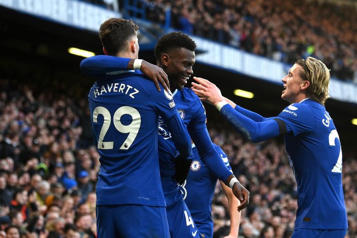 Kai Havertz celebrates with teammates after scoring for Chelsea against Crystal Palace