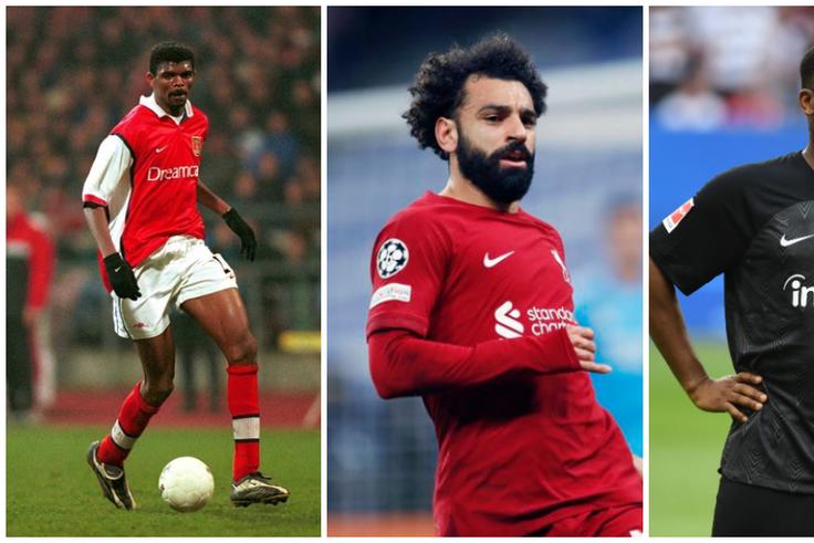 Kanu Nwankwo (left), Mo Salah (centre), and Jay Jay Okocha (right).