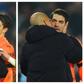 Pep Guardiola grabs his goalkeeper by the scruff