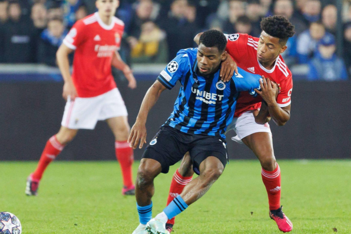 Raphael Onyedika in action for Club Brugge against Benfica