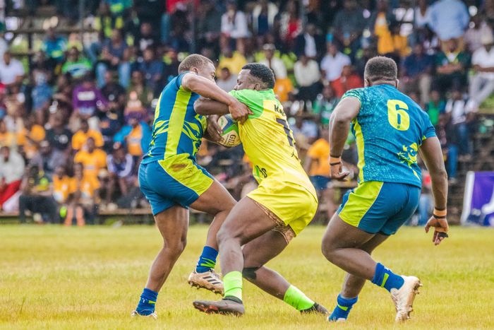 KCB and Kabras Sugar players in action during the final match of the Enterprise Cup