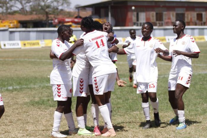FKF Women's Premier League side Ulinzi Starlets celebrating a goal.