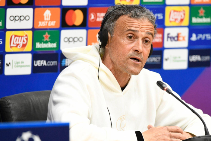 UEFA Champions League 2023/24 Luis Enrique head coach of PSG during the press conference before the UEFA Champions League quarter-final second leg match between FC Barcelona || Image credit: Imago