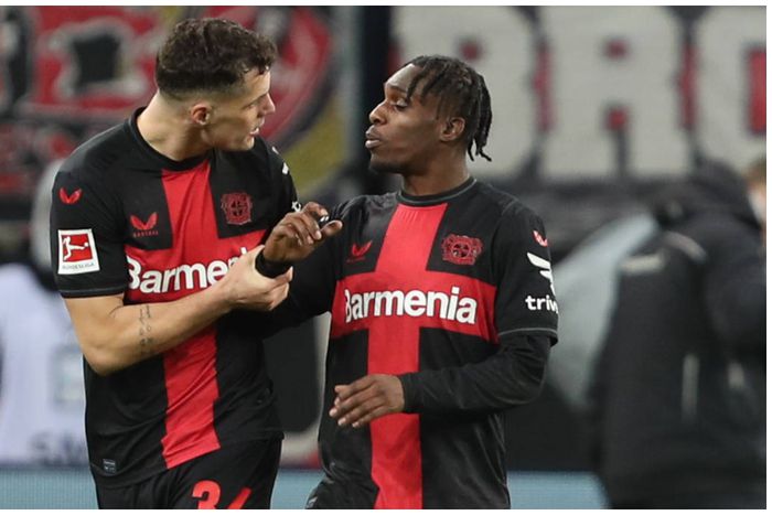 Former Arsenal skipper Granit Xhaka and Jeremie Frimpong.