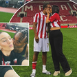Super Eagles star Bruno Onyemaechi kisses girlfriend Inês Fontes to celebrate Greek Super League title with Olympiacos