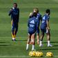Real Madrid Training Session and press conference, PK, Pressekonferenz Antonio Rudiger of Real Madrid CF (C) is seen joking with Jude Bellingham of Real Madrid CF (L) during Real Madrid Training Session and Press Conference || Image credit: Imago
