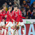 Manchester United forward Rasmus Hojlund (9) scores a GOAL 0-1 and celebrates Manchester United midfielder Bruno Fernandes (8) during the Leicester City FC v Manchester United || Image credit: Imago