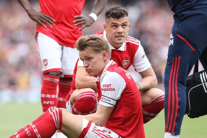 Martin Odegaard and Granit Xhaka of Arsenal.