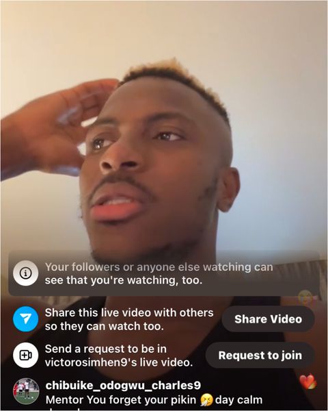 Victor Osimhen during his explosive IG live.