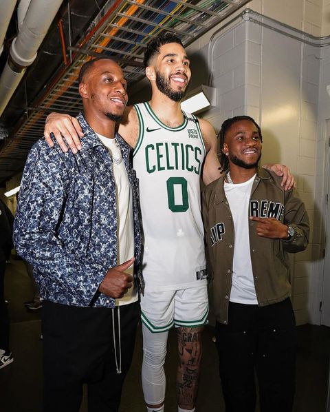 Ademola Lookman and Joe Aribo with Jayson Tatum || Instagram