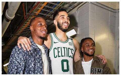 Naija boys Ademola Lookman and Joe Aribo hang out with Jayson Tatum during NBA finals