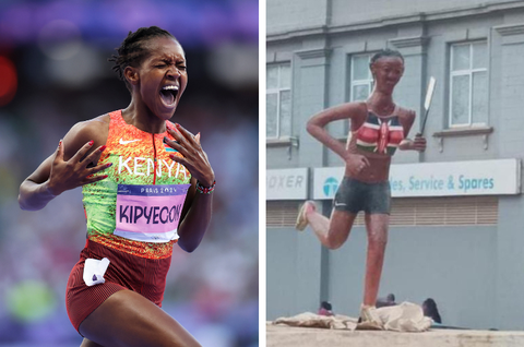 'It's an insult' - Kenyans slam administrators for ugly statue erected in honour of multiple Olympic champion Faith Kipyegon