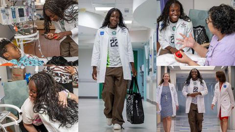 Doctor Michelle Alozie returns to Texas Children's Cancer Center: Super Falcons star smiles with patients