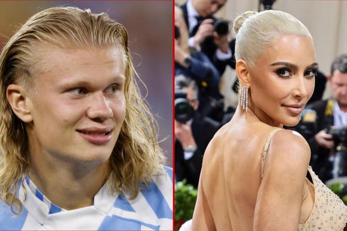 Manchester City striker Erling Haaland and celebrity Kim Kardashian || Pulse Sports collage
