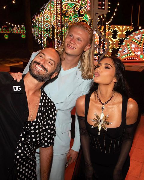Kim Kardashian with Manchester City striker Erling Haaland in Italy || Getty
