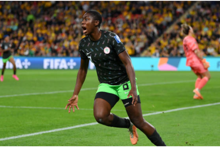 Asisat Oshoala, after scoring for Nigeria against Australia at the 2023 FIFA Women's World Cup |Pulsesports.ng