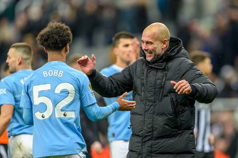 Manchester City's Pep Guardiola and Oscar Bobb | Imago