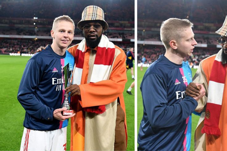 Patoranking shows off photos as he presents Arsenal star Oleksandr Zinchenko with POTM award