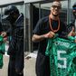 Vice-captain Ekong gifts Nigerian rapper Odumodublvck a Super Eagles jersey.