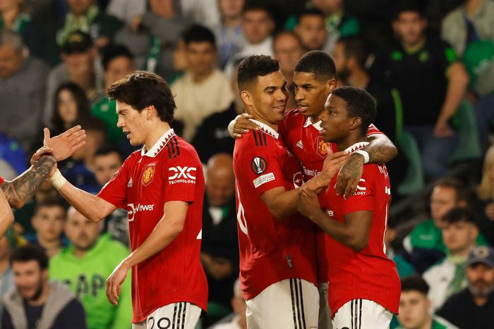 Marcus Rashford celebrates after scoring for Manchester United