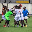 Ikorodu City vs Box2Box: Victor Ogbonna mobbed by his teammates.