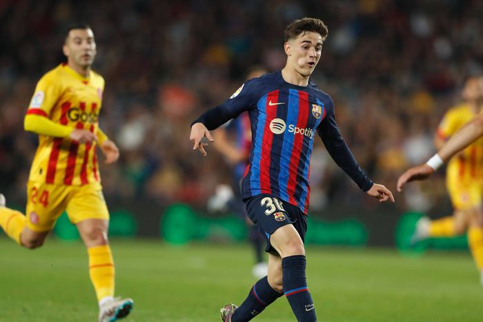 Gavi of Barcelona in a La Liga action.