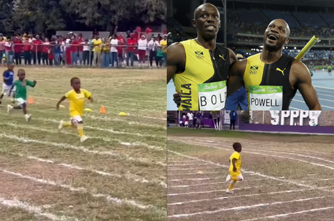 Fatherhood is sweet - Sprint legend Asafa Powell's young son blazes to victory at sports day as fans call out Usain Bolt and Gatlin's kids