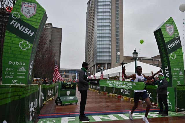Kenya's Nicholas Kosimbei wins the 2022 Atlanta City Half Marathon.