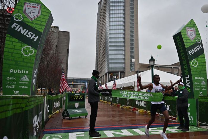 Kenya's Nicholas Kosimbei wins the 2022 Atlanta City Half Marathon.