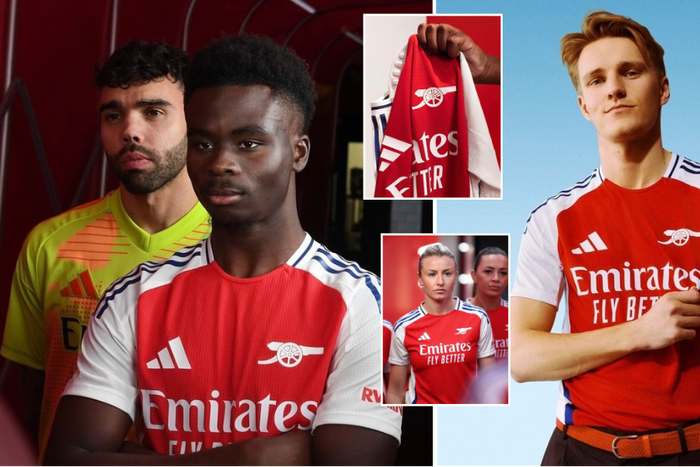 Bukayo Saka and Martin Odegaard models Arsenal’s new home shirt for the 2024/25 season