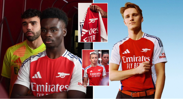Saka and Odegaard unveil Arsenal’s new Adidas home for 2024/25 season featuring classic Cannon emblem