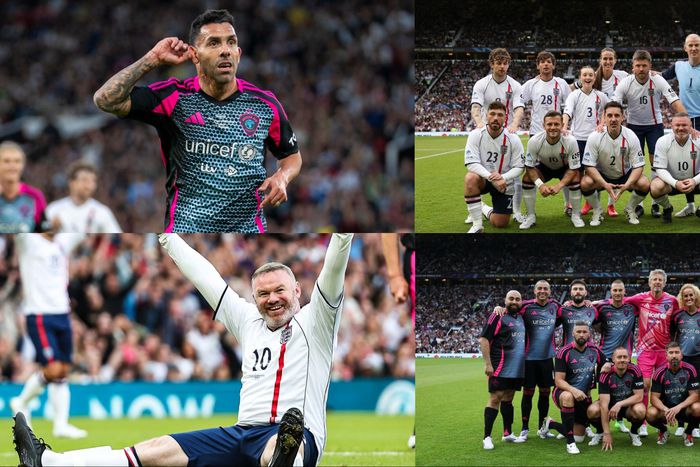 Former Manchester United stars Rooney and Tevez shine at Old Trafford as World XI defeats England 5-4 at 2025 Soccer Aid.