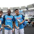 pre-match awards ceremony of the 3 MVPs group photo Kim Min Jae (Best Defender), Victor Osimhen (Best Forward ), and Khvicha Kvaratskhelia (Best Overall ) Copyright: xAlessandroxGarofal