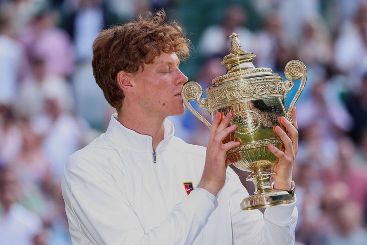 Jannik Sinner with cup, trophy, award ceremony, presentation, final, final, men s singles, men s singles tennis Wimbledon || Image credit: Imago