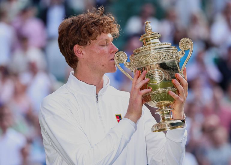 Jannik Sinner with cup, trophy, award ceremony, presentation, final, final, men s singles, men s singles tennis Wimbledon || Image credit: Imago