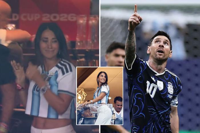 Tears of joy: Lionel Messi’s wife Antonela Roccuzzo appears emotional during Argentina’s dramatic against England in World Cup semifinals
