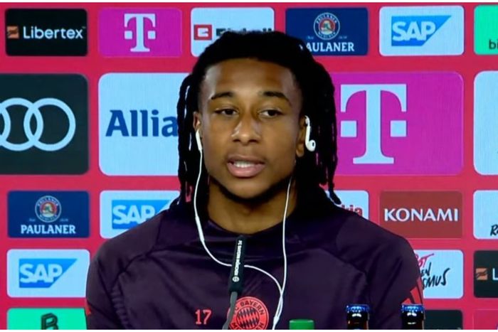 Michael Olise during his unveiling as new Bayern Munich player.