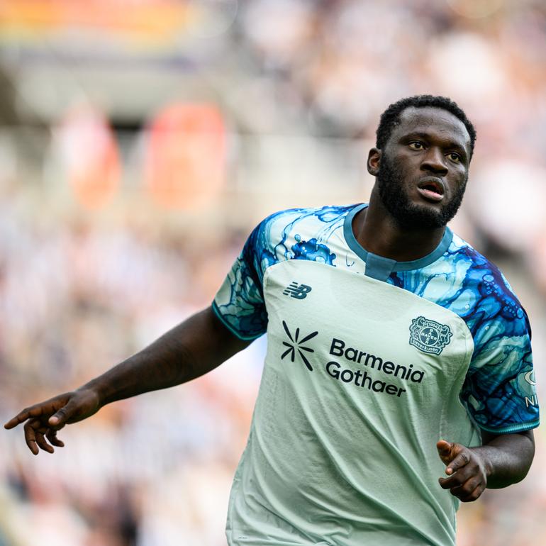 Victor Boniface celebrates against Newcastle United.