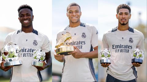 Mbappe, Bellingham and Vinicius celebrate Champions League awards