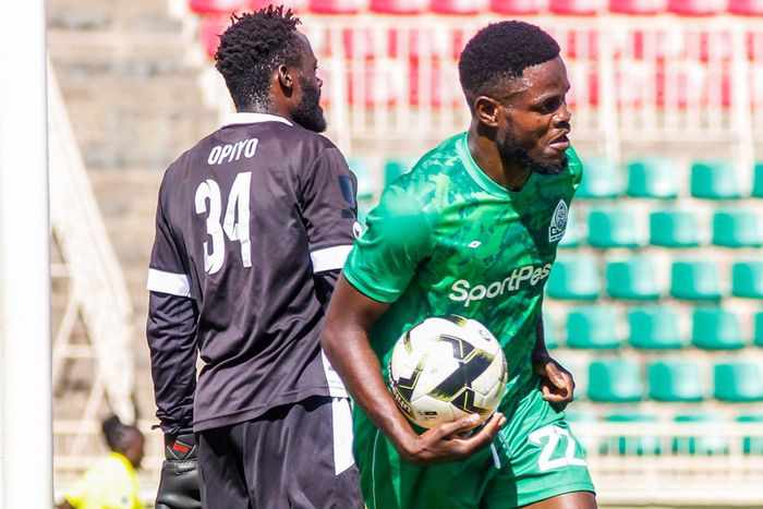 Gor Mahia striker Benson Omala celebrates after scoring.