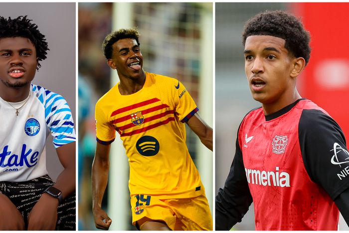 (L-R): Nigeria's Daniel Daga, Lamine Yamala and Francis Onyeka.