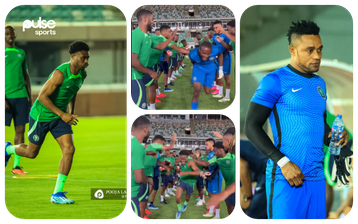 Super Eagles players perform welcoming ritual for new invitees Nathan Tella and Amas Obasogie