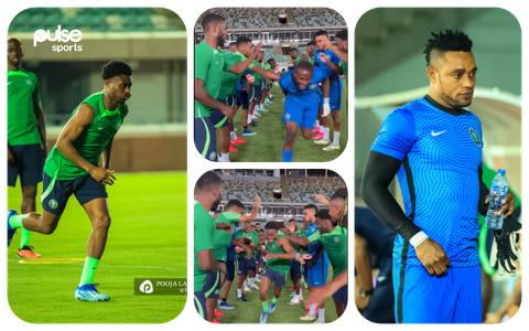 Super Eagles players perform welcoming ritual for new invitees Nathan Tella and Amas Obasogie