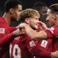 Harvey Elliott celebrates with teammates after scoring for Liverpool against Wolves