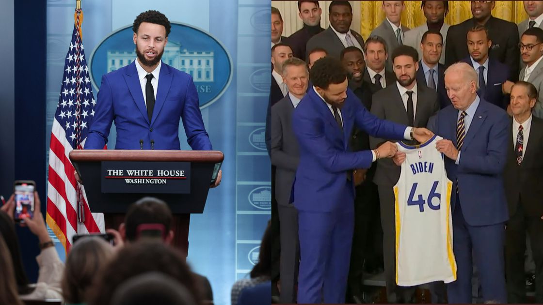 Steph Curry gifts Joe Biden, Warriors fan Kamala Harris jerseys at