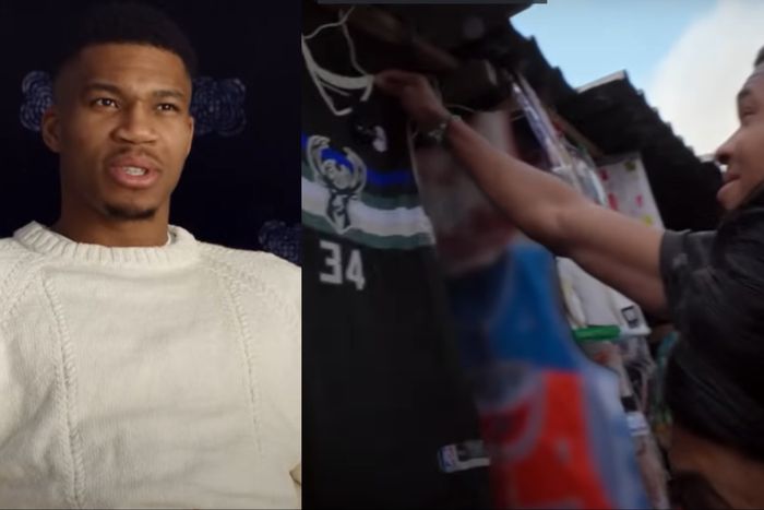 Giannis Antetokounmpo tries to buy his fake jersey at Balogun Market for 7,000 naira in Lagos as WhatsApp releases a 30-minute documentary about the NBA superstar.