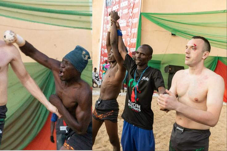 Luke Leyland of Liverpool, United Kingdom, squared off against boxer Garakuwar Bahagon Yansanda of Plateau State, Nigeria, in Dambe
