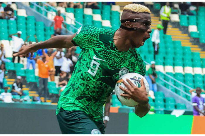 Victor Osimhen celebrates his goal against Equatorial Guinea at the AFCON 2023.
